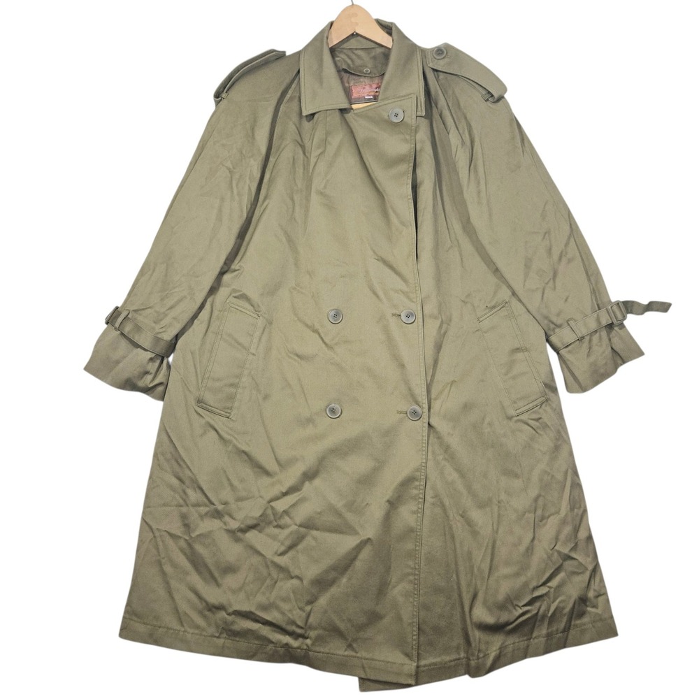 VTG Worthington Double Breasted Trench Coat Olive Green Sz 18W